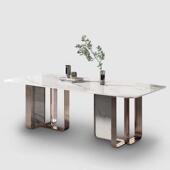 大利式 亮光岩板餐桌椅子现简代约轻风HGJ020别意墅长方形饭桌组奢