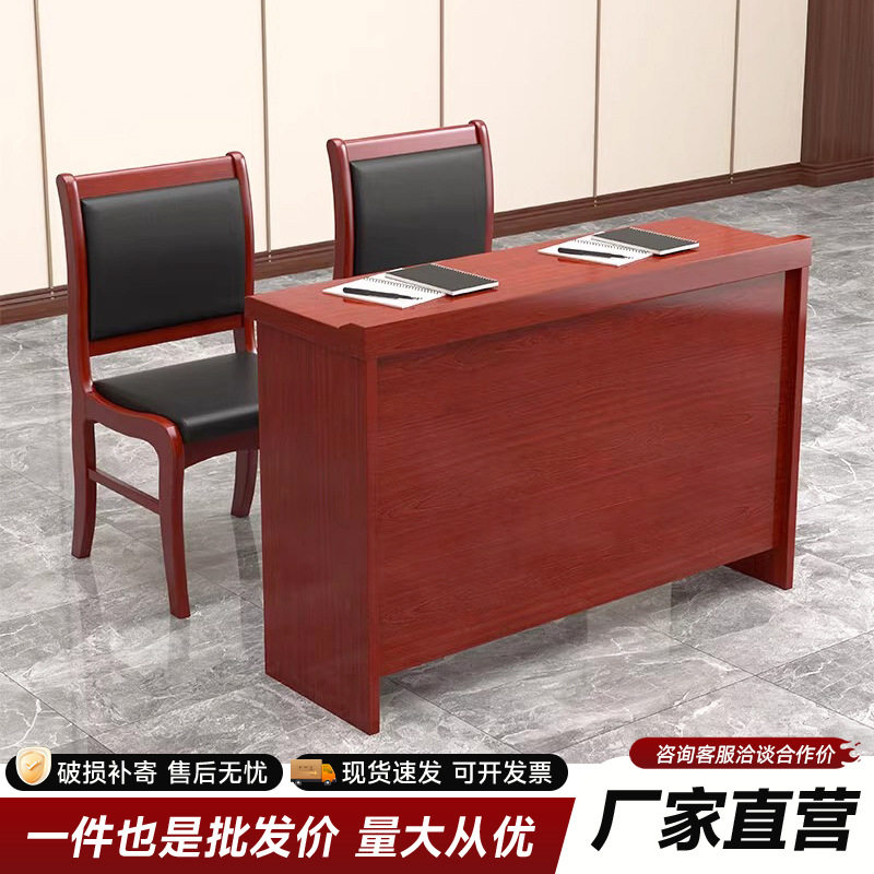 双人会议桌油漆贴实木皮员工培训长条桌带储物抽屉1米2会议室桌椅
