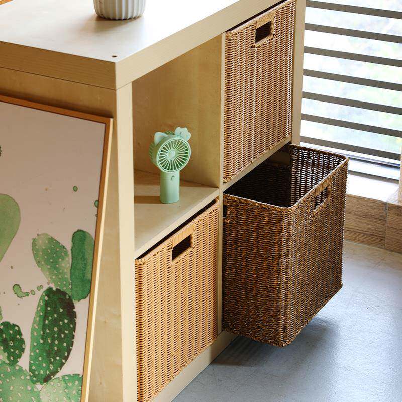 格子收纳篮藤编仿橱柜收纳柜客TTmhxhrg厅电视柜玩具整理筐筐方形