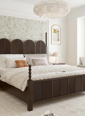 美式轻奢风实木胡桃色床法式现代简卧约古床主卧复风实雕木9899室