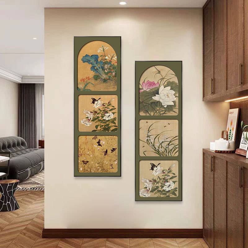 中古风餐厅装饰画卧室客厅法式花鸟宋代美学荷花工笔桌柜新中式