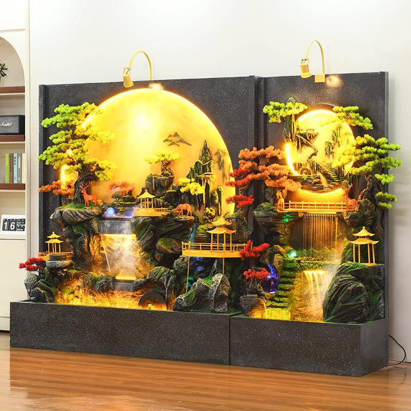 水幕墙池水屏风流公司酒店别无品牌/墅背景内外庭院花园假山鱼喷