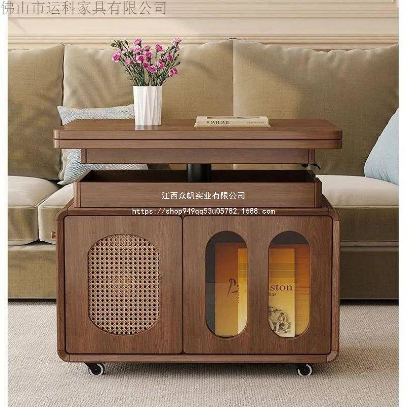 实小木茶几可-移降动升折叠客厅家用几户型推车沙发角边几储物书