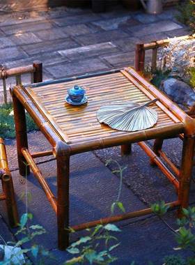 老式竹桌茶桌围炉煮茶野炊桌椅户全套外几竹子凳子竹子茶桌VFW椅