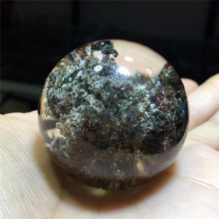 东海水晶天然绿幽灵聚宝盆摆件水晶球摆件