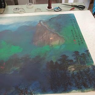 张大千谷口人新式六家AJR高尺横幅清艺术中绢布微喷复制客厅装饰