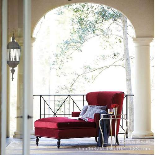 美式贵妃椅地中海布艺妃田园贵妃室欧式简约卧躺椅双人S613榻沙发