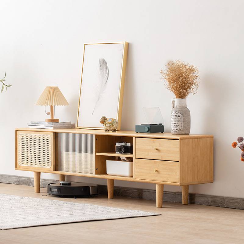 日式实木藤编茶几电视柜组合小户型简约现代民宿储物柜落地收纳柜