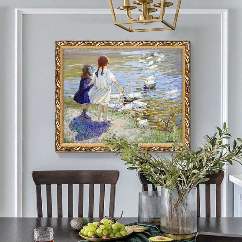 世界名画夏普数鸭风景油画小众艺术轻奢复古装饰画儿童房卧室挂画图片