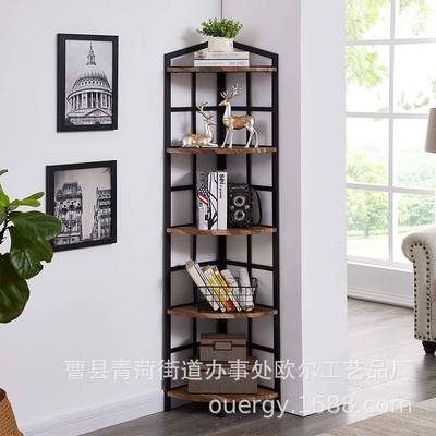 层业风角置OE120110物架客厅家具木质储物架转复古工棕色收5纳整