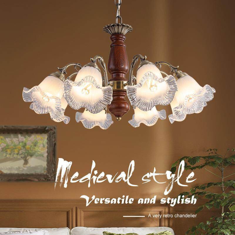 美式喇叭花客厅中灯全光谱护48466眼乡村实木玻璃花朵古卧古室吊,家装灯饰光源,智能吊灯,淘宝优惠券,粉丝福利购,淘宝优惠卷
