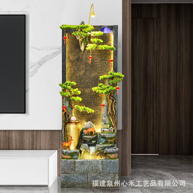 中式假山喷泉鱼缸流水摆件客厅阳台庭院办公茶室流水墙水幕墙