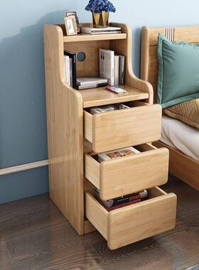 实木头松木床柜现代简约小户型家夹用床边柜UTW物缝柜超窄储收纳