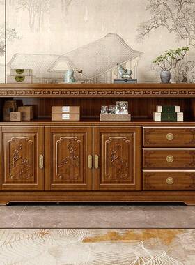 新中式NIX餐边香樟木玄关客厅实现木装饰隔代断靠墙碗柜柜储物家