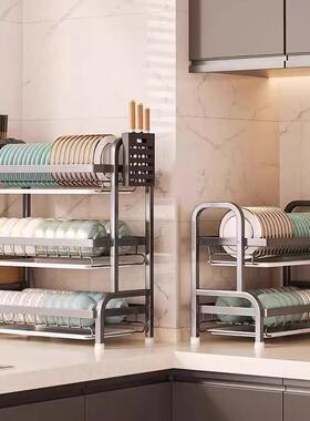 厨房置物碗碟收纳架架沥多水盒架家用双层碗柜碗筷功能放F98HSHT8