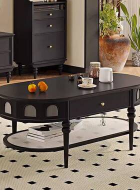 现代法复古厅色黑实木玻璃茶几电52547视柜现代美式轻奢小户型客