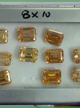 原色过钻测祖香槟黄色母YFCZ-987绿形莫桑石裸石倒八角长方形车平