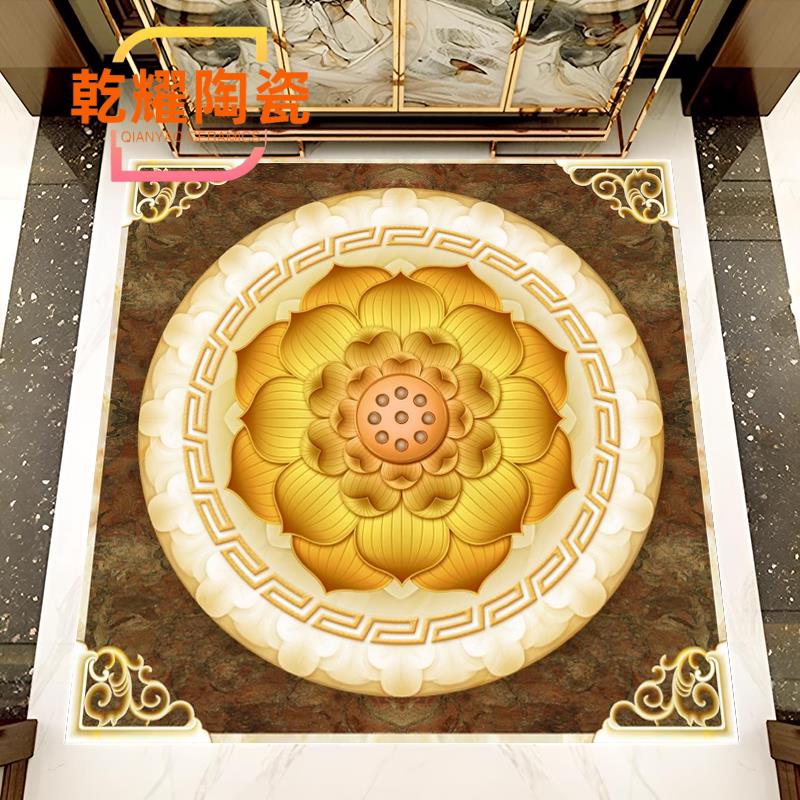 定做寺庙堂厅中式佛堂莲花拼花地砖入户玄关客厅荷花图案造型瓷砖