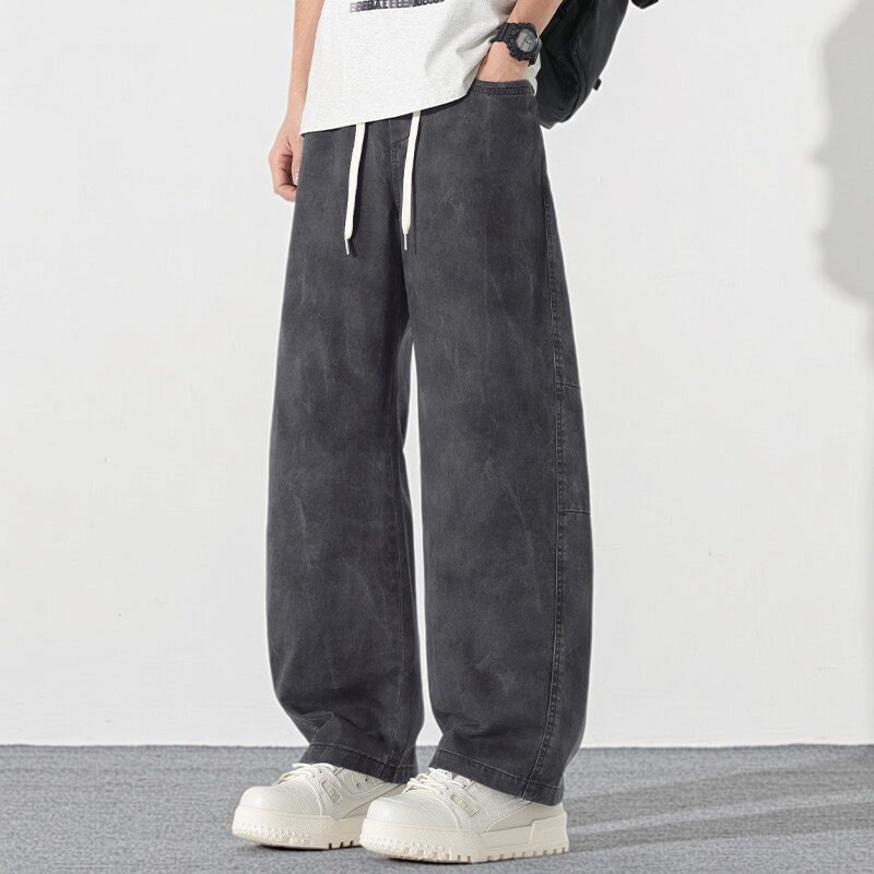 纯棉弯刀工装裤青少年男生春季新款宽松直筒阔腿休闲裤