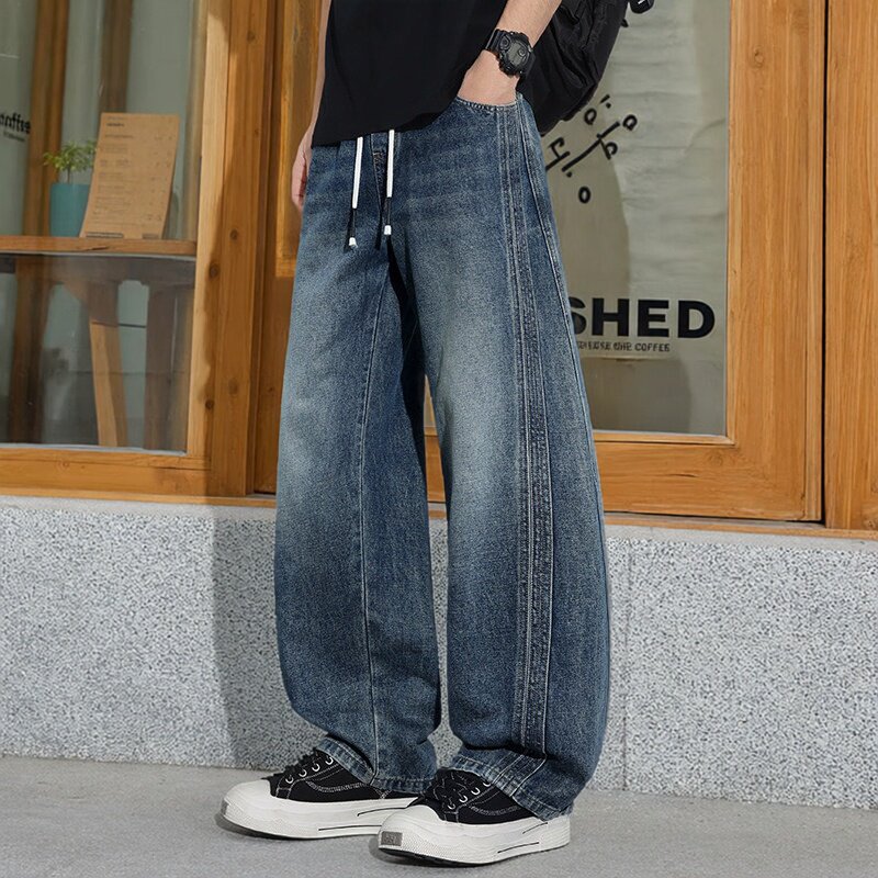 春季弯刀牛仔裤美式高街阔腿宽松垂感休闲潮流长裤子男