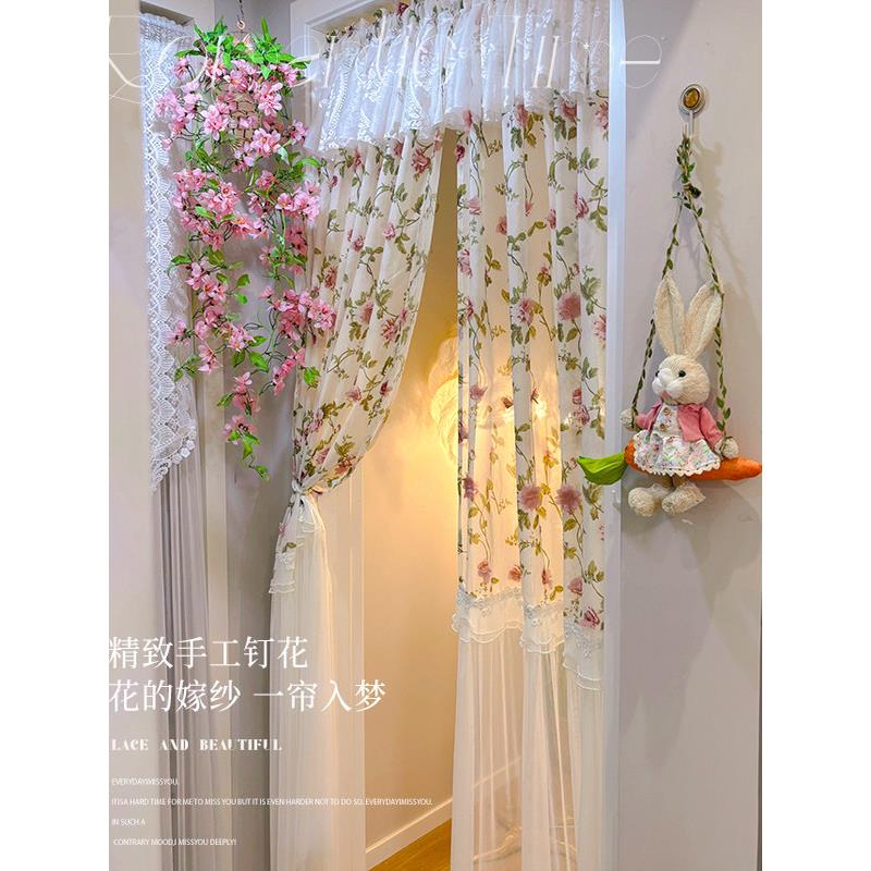 【手工钉花】法式覆古门帘、免打孔隔断帘、大气居室蕾丝长防蚊帘