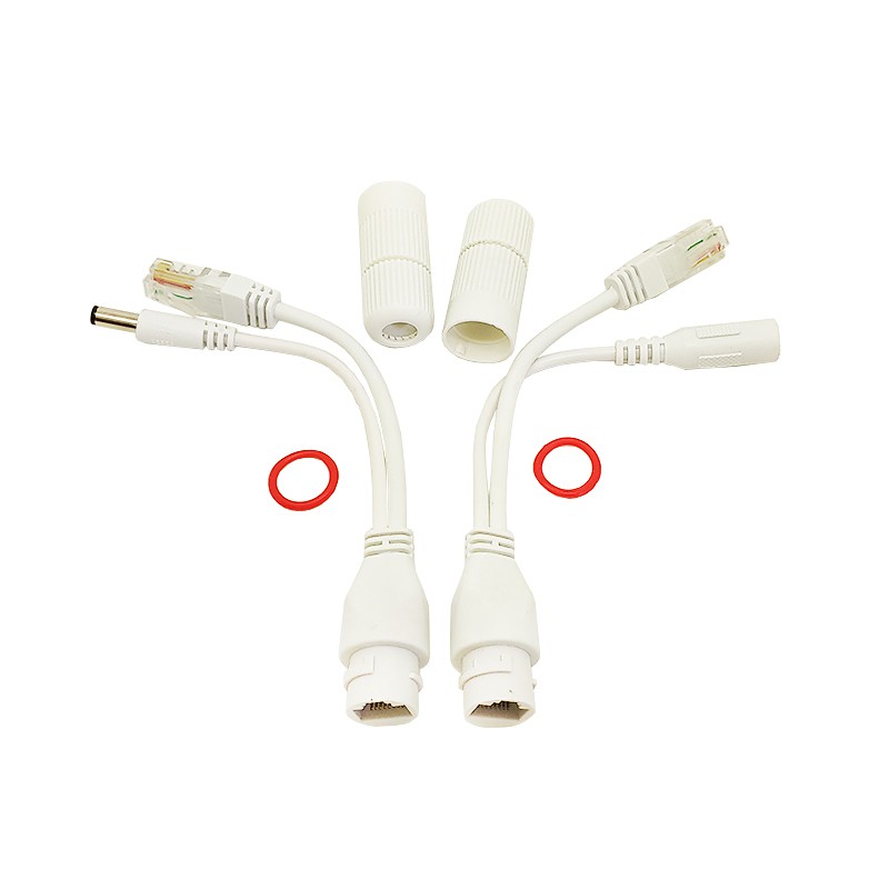 poe供电模块分离器线12V-15V防水直通型POE监控电源网络头连接线