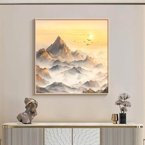 旭日东升客厅挂画现代简约沙发背景墙装饰画高级感背靠金山卧室画