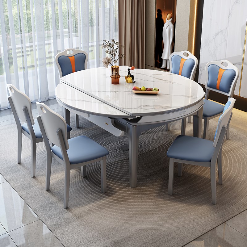 轻奢岩板餐桌家用现代简约小户型饭桌可伸缩折叠圆桌吃饭桌子方桌