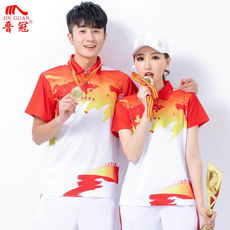 晋夏季动服套装女半袖8099ABt休恤男红色闲运团体服冠佳木斯广场