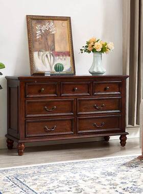 斗美全实木柜卧简约五斗9斗欧室式式收纳储物柜斗橱胡桃色TUN整装