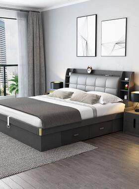 气动高小箱储物床1.8米1UYW.2m简1收.5主卧户型纳板式现代约双人