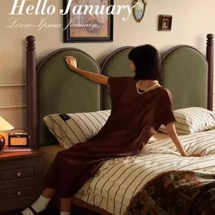 法式 人床绿色实木床主卧室婚床代简314约 古复古床中风1.现8m双式