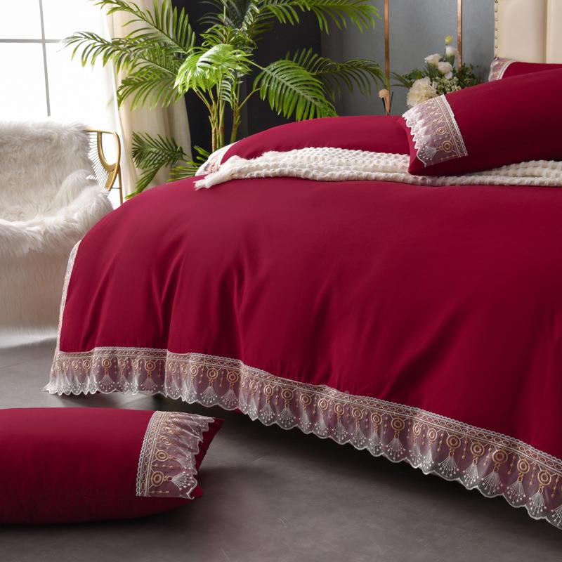跨境亚马逊欧公主无品牌/曼妙蕾式丝花边纯色床单套四件4件三套厂