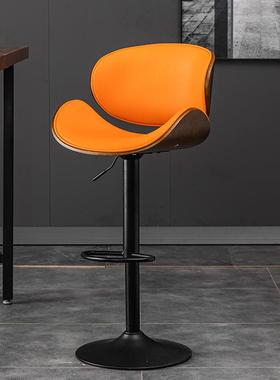 ZG-62047式实约木升降吧台椅靠轻欧奢酒吧高脚背椅吧凳旋转家用简