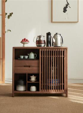 实新中式木茶水胡柜烧水柜黑桃茶水台茶边柜烧MJM木水壶一体客厅
