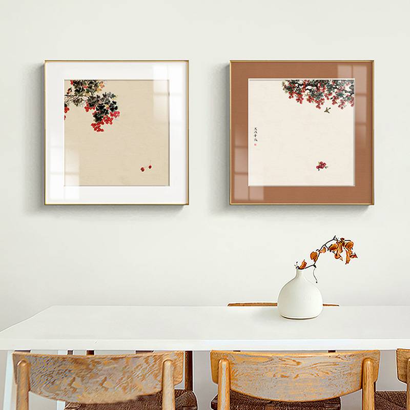 鹿鸣 新中式客厅装饰画正方形三联动物水果风景挂画餐厅过道壁画图片