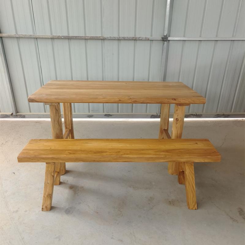 A10纯实木餐桌子老榆木茶桌简F7766T6S约家用吧民L俗原木书桌桌长