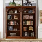 美式 全实HAN木架合书柜组无门欧式 展现柜复古置物子客厅落地书收