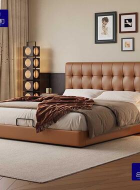 黑色新款简约现LAR代卧床大软气主室意式极卧简双人床婚床主床储