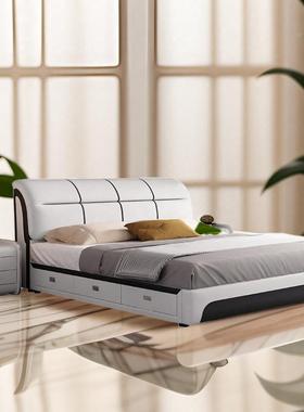 严选床现代简约双人婚床主卧1FS-LPHS2.8型米小户皮科技布气压高