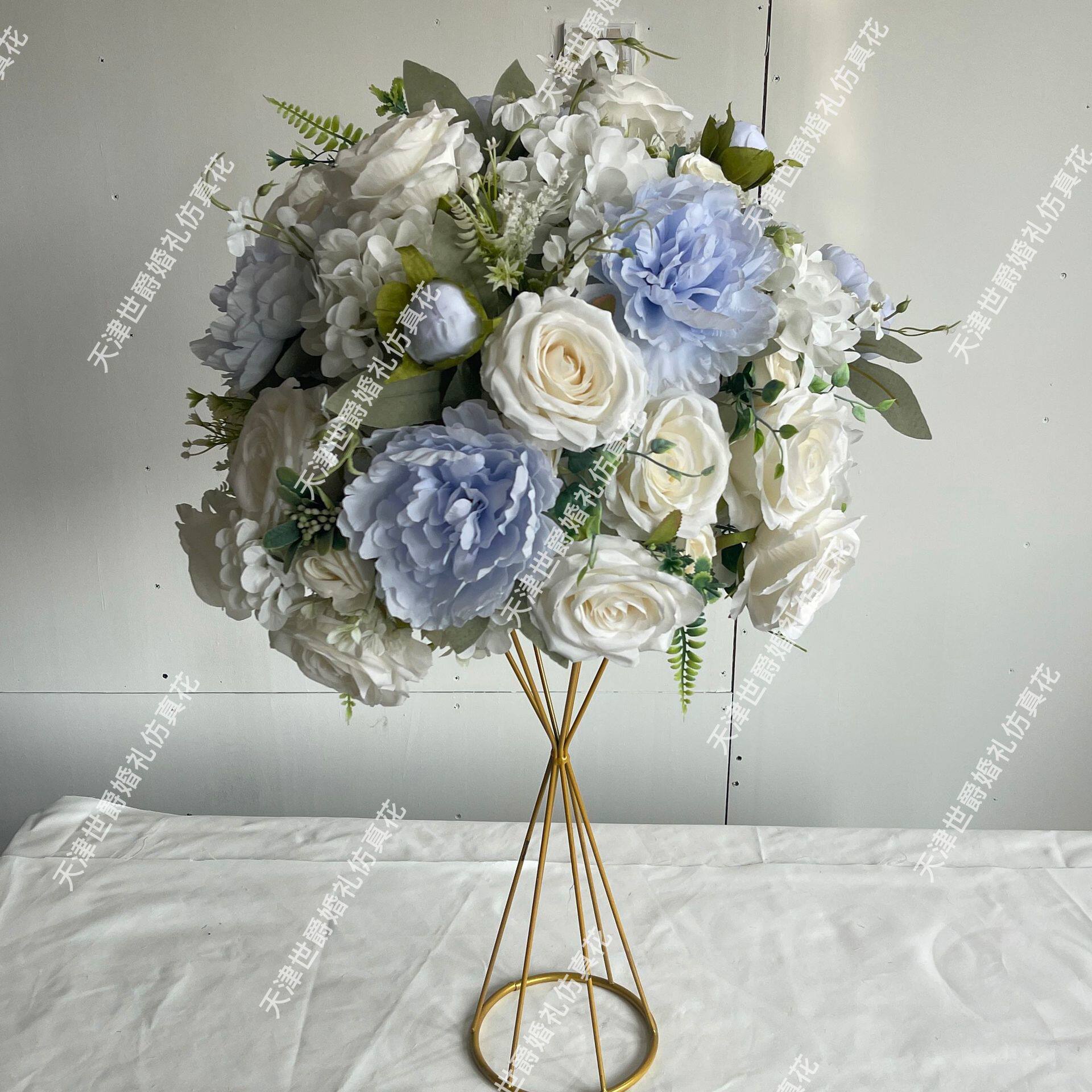 世爵热销婚礼庆典仿真花布置白色玫瑰50cm桌花装饰花球