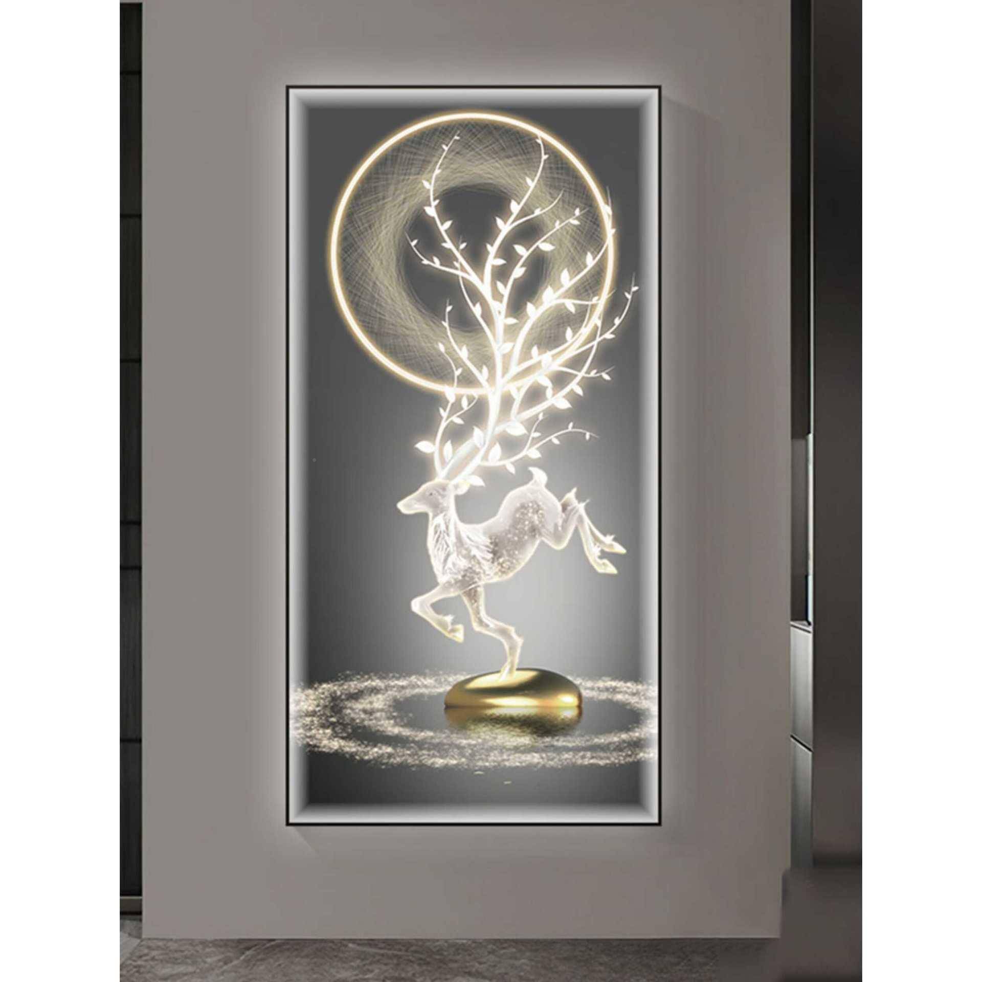 玄关装饰画竖版入户门厅走YTI廊L客D灯画轻奢现代大气福过鹿道壁E