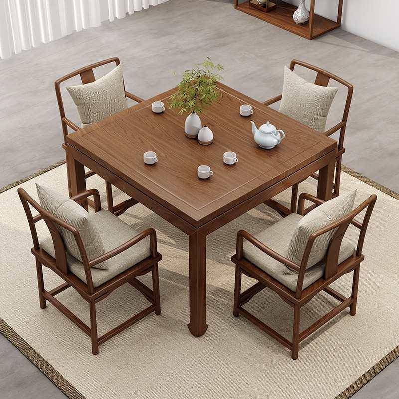 新中式实木方桌餐桌椅组合桌老形榆木八正无品牌/仙桌棋牌四方茶