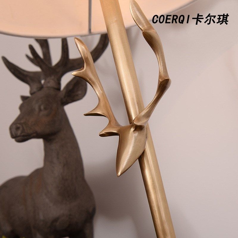 美式台灯卧室床头灯创意个性设计师鹿角铜灯客厅书房落地全铜台灯