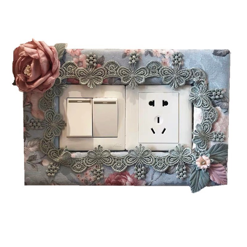 双开开关布艺蕾丝保护套客厅卧室欧式家用插座装饰墙壁贴轻奢边框
