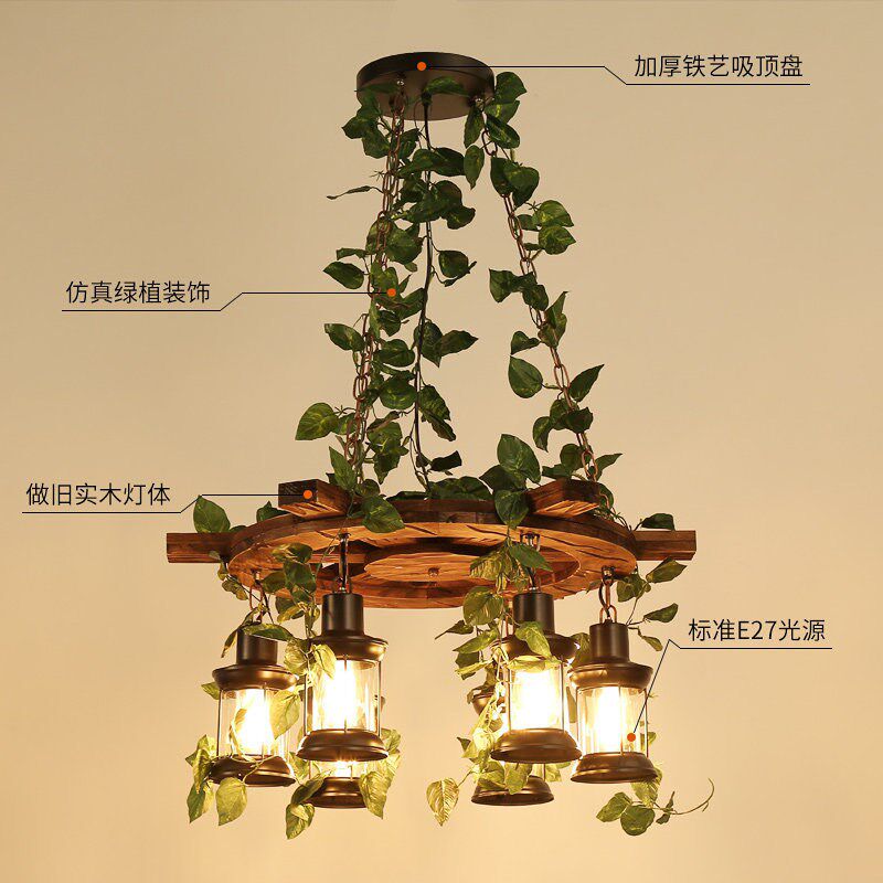 胡桃繁花植物吊灯烧烤音乐餐厅酒吧实木工业风复古田园创意清吧灯