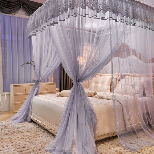 新款导轨蚊帐家用卧室轨道u型1.8米床落地加粗加厚支架公主风纹帐