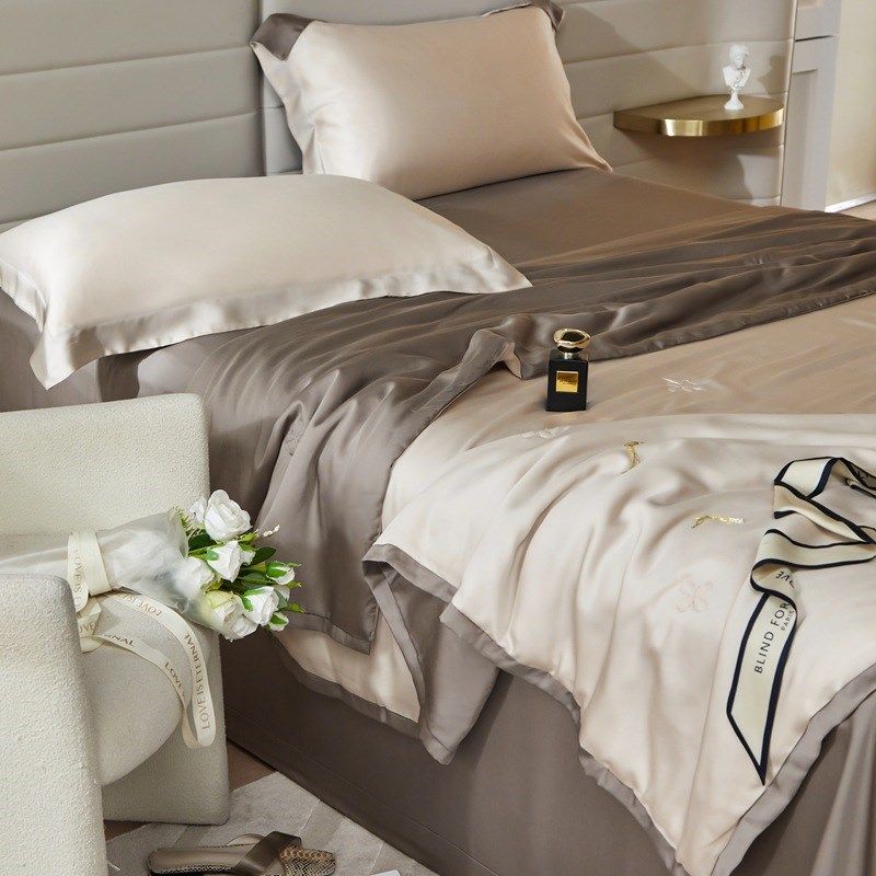 纯色双拼80支兰精天丝夏凉被四件套空调被夏被被芯可水洗夏季凉爽