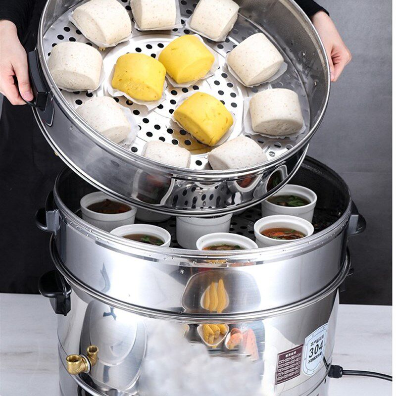 多功能304不锈钢电蒸锅蒸馒头蒸汽锅大容量三层自动电蒸笼商用