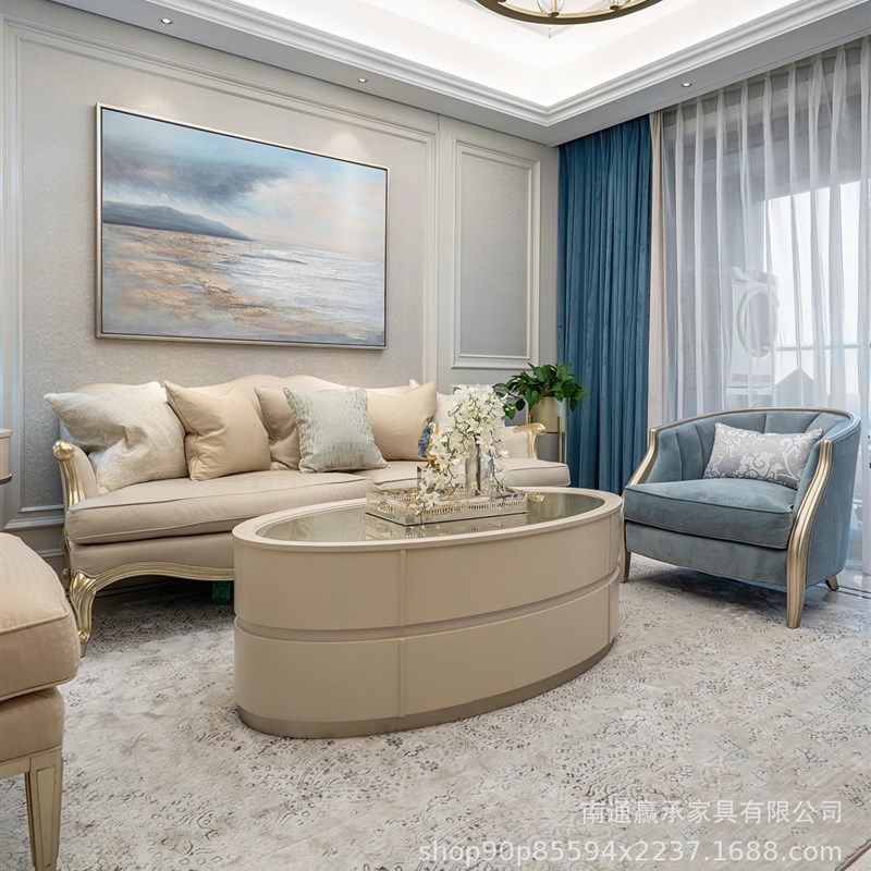 美式轻奢布艺沙发后现代简约网红款法式欧式实木别墅高端客厅家具